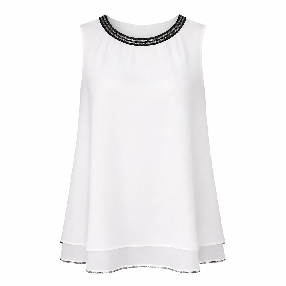 Torrid 1X White Swing Tank Top | Metallic Black Trim Neck | Plus-Size Chic